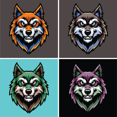 Set of aggressive wolf head mascot logo, vector illustration for sports and esports team identity