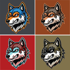 Set of aggressive wolf head mascot logo, vector illustration for sports and esports team identity