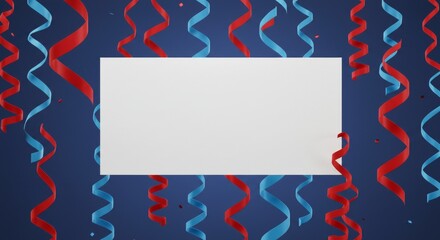 Clean Banner Frame with Hanging Red and Blue Ribbons
