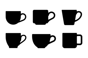 Collection of different shaped black coffee mugs