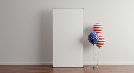 Studio Banner Setup with Patriotic Balloons