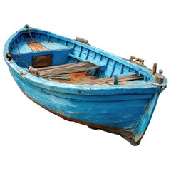 Obraz premium A Beautifully Weathered Blue Wooden Boat with Rustic Charm and Unique Details, Perfectly Capturing the Essence of Nautical Vibes and Serenity on the Water