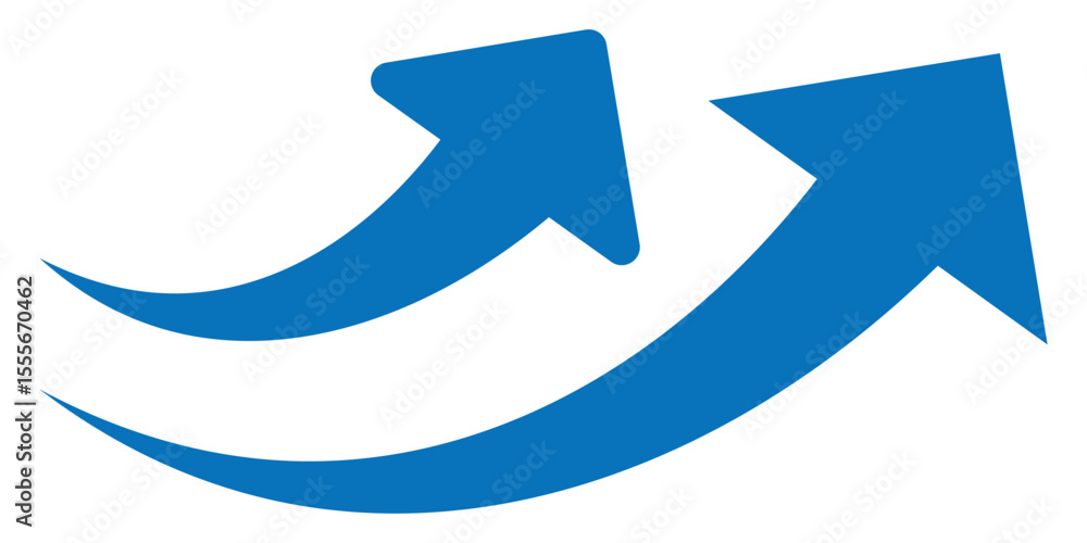Poster abstract blue curved arrow pointing upwards. simple set of blue curved arrows.