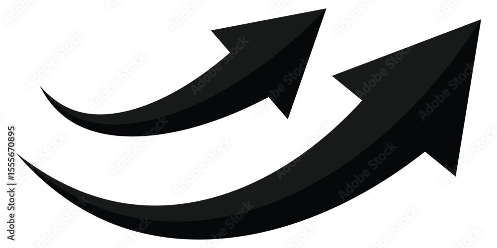 Aufkleber set long black curve arrow icon. black curve arrow icon set isolated on white background. curved arr