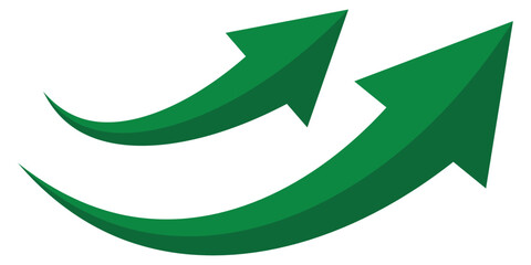 Green curved arrow icon. Arrow illustration pointing up. Arrow set, up direction arrows isolated on white background. Vector illustration. EPS 10