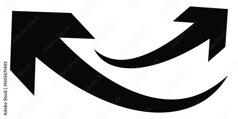 Aufkleber set long black curve arrow icon. black curve arrow icon set isolated on white background. curved arr