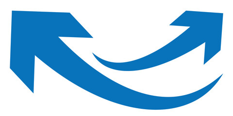 Abstract blue curved arrow pointing upwards. Simple set of blue curved arrows.