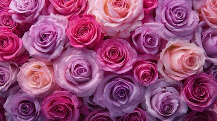 Obraz premium A Captivating Arrangement of Pink and Purple Roses, Showcasing the Beauty and Diversity of These Exquisite Blooms in Full Bloom