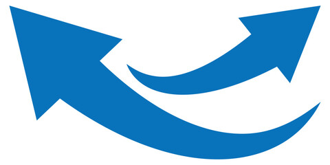 Abstract blue curved arrow pointing upwards. Simple set of blue curved arrows.