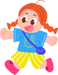 Happy Running Girl with Pigtails Illustration