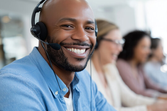 Customer service representative assisting clients in a call center