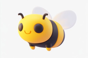 Obraz premium 3D cartoon bee honeycomb hive icon with golden yellow and black stripes detailed isometric view on white background