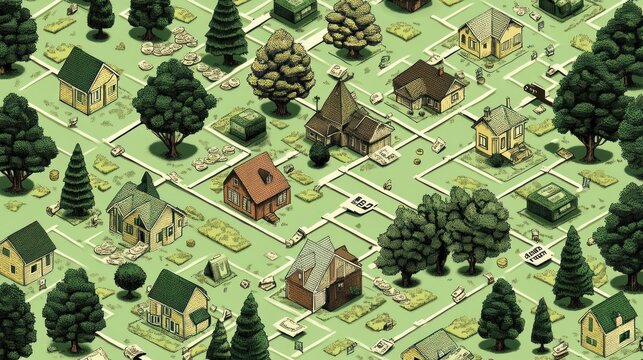 A whimsical, stylized town