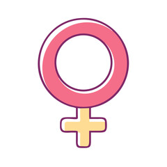 Obraz premium Stylized pink and yellow female symbol icon with purple outline