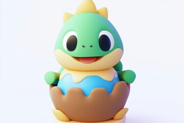 Obraz premium 3D cartoon cracked dinosaur egg sundae in blue and lava chocolate with detailed isometric view on white background