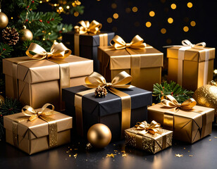 Elegant Black and Gold Christmas Gift Boxes