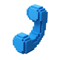 Fototapeta premium A vibrant blue pixelated telephone receiver rendered in a 3d voxel art style, ideal for digital communication concepts.