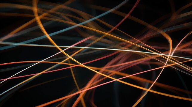 A Spectacular Display of Vibrant Lines and Colorful Light Trails on a Dark Background, Showcasing Creative Abstract Patterns and Motion
