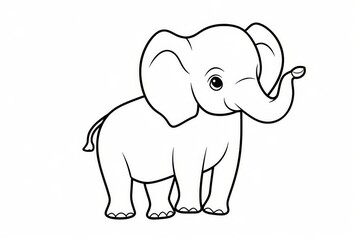Fototapeta premium Simple cute elephant coloring page with clean black line art on white background, flat black and white design for kids