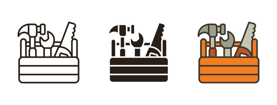 tool box icon in outline and flat style ,  Tool box symbol template for graphic and web design collection , vector illustration 