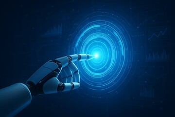 Robotic Hand Touching Futuristic Hologram