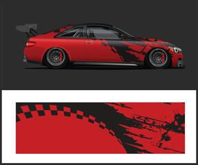 Red Racing Car Wrap Design with Checkered Flag