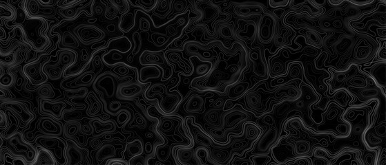Seamless pattern inspired by physical geography and terrain relief. Abstract black and white topographic map illustration in vector style.