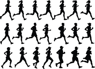 Running People Silhouettes Set – Jogging and Fitness Runner Vector Illustration