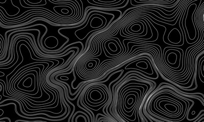 Seamless pattern inspired by physical geography and terrain relief. Abstract black and white topographic map illustration in vector style.
