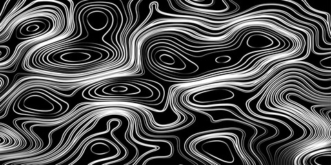 Seamless pattern inspired by physical geography and terrain relief. Abstract black and white topographic map illustration in vector style. © Deep Earth 