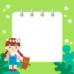 귀여운 어린이 캐릭터 일러스트 배경지 일러스트 디자인. 벡터 일러스트레이션. 