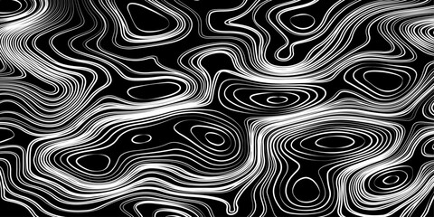 Seamless pattern inspired by physical geography and terrain relief. Abstract black and white topographic map illustration in vector style.