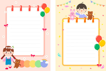 귀여운 어린이 캐릭터 배경 일러스트 디자인. 벡터 일러스트레이션.