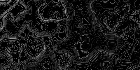 Seamless pattern inspired by physical geography and terrain relief. Abstract black and white topographic map illustration in vector style.