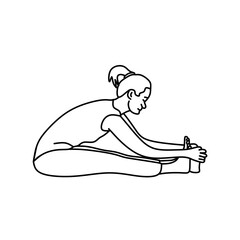 Cute line art cartoon of a women with paschimottanasana pose. Vector cartoon of a women doing yoga