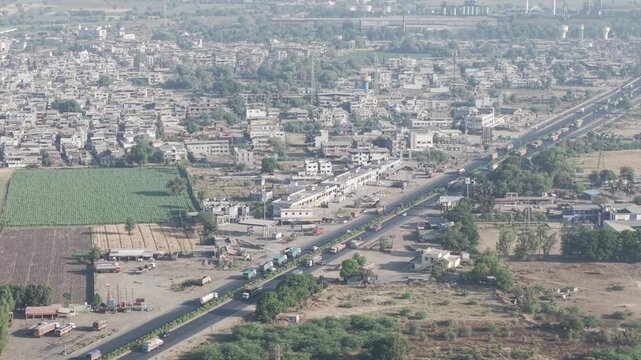 Arial View Of Bharuch City. The National highway connecting Mumbai and Gujarat India