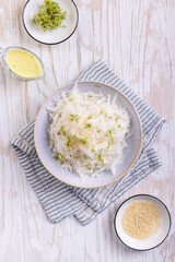 Daikon radish salad with cress and mustard and honey dressing