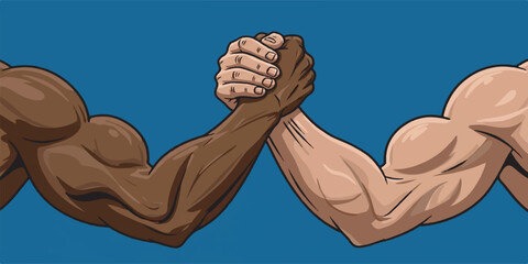 Arm Wrestling Match, Dynamic Vector Illustration of Strength and Competition