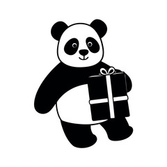 Panda with a Gift Box Clipart