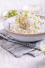Daikon radish salad with cress and mustard and honey dressing