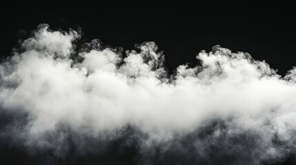 Obraz premium Clouds set isolated on black background, white cloudiness, mist or smog background