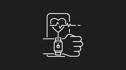 Health tracking white line animation. Health tracking icon animation with wristworn heart rate monitor showing vibrant heartbeat. Suitable for health and fitnessrelated designs and content. - Powered by Adobe