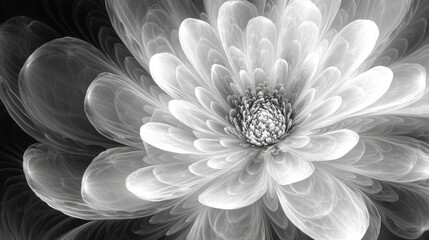 Obraz premium Monochromatic Floral Fantasy: A grayscale fractal flower in full bloom, exhibiting intricate details and delicate textures.