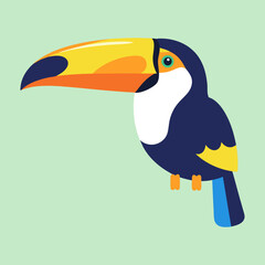 Vibrant Flat Design Toucan Vector Illustration l Tropical Bird Cartoon Icon with Big Beak
