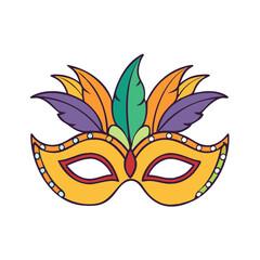 Vibrant mardi gras mask with colorful feathers and decorative accents