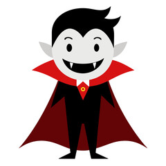 Cute cartoon vampire character with fangs and a red cape