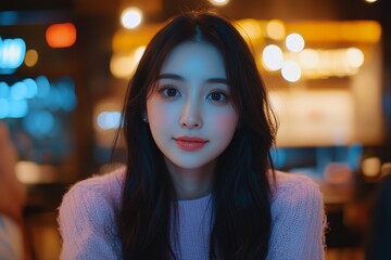 Young Asian woman recording a self-interview video via smartphone for her vlog, creating engaging digital content., Generative AI