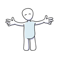 Friendly stick figure with open arms ready for a hug or welcome