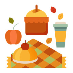 Autumn picnic with apple pie coffee and fresh apple