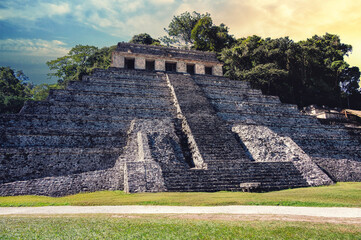 Ancient Mayan temples in the ruined city of Palenque